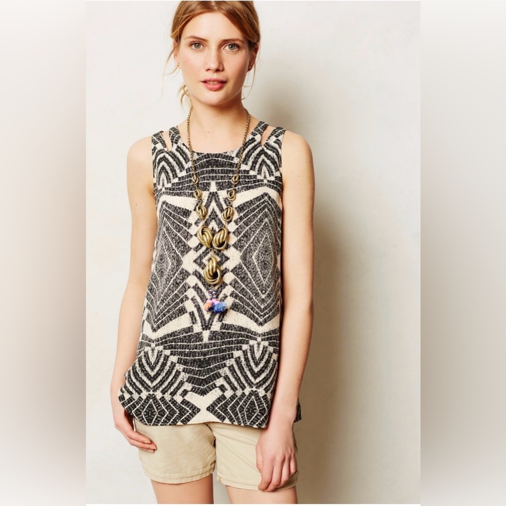 Anthropologie Boho Silk Sleeveless Tunic Flared Back Detail Casual Career Small
